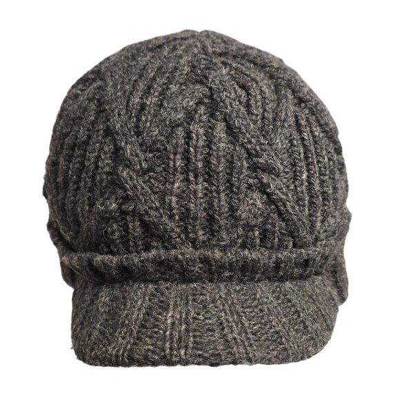 Coal Wool Knit Brimmed Cap Lined Beanie Dark Gray Stretchy Warm Winter Hat boho - Picture 3 of 6
